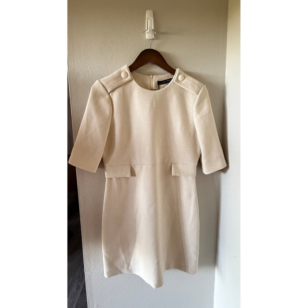 Zara Woman Cream Shift Mini Dress SIZE M NWT Mod Quiet Luxury Jackie O